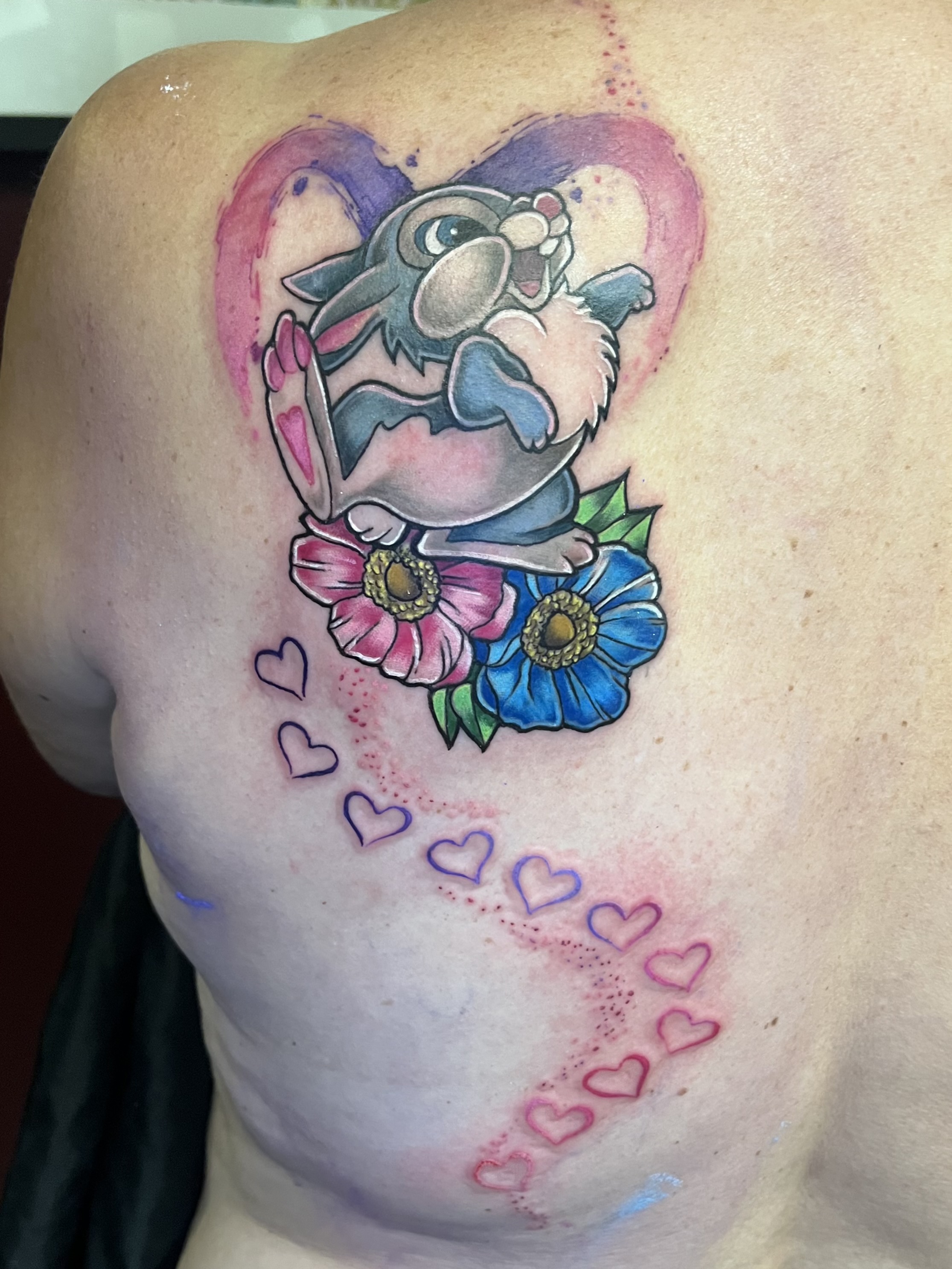 Thumper from Bambi with flowers and hearts back piece by Leo